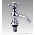 Brass Chrome Plated Antique Faucet For Basin With Long Bibcock And Cross Zinc Handle 